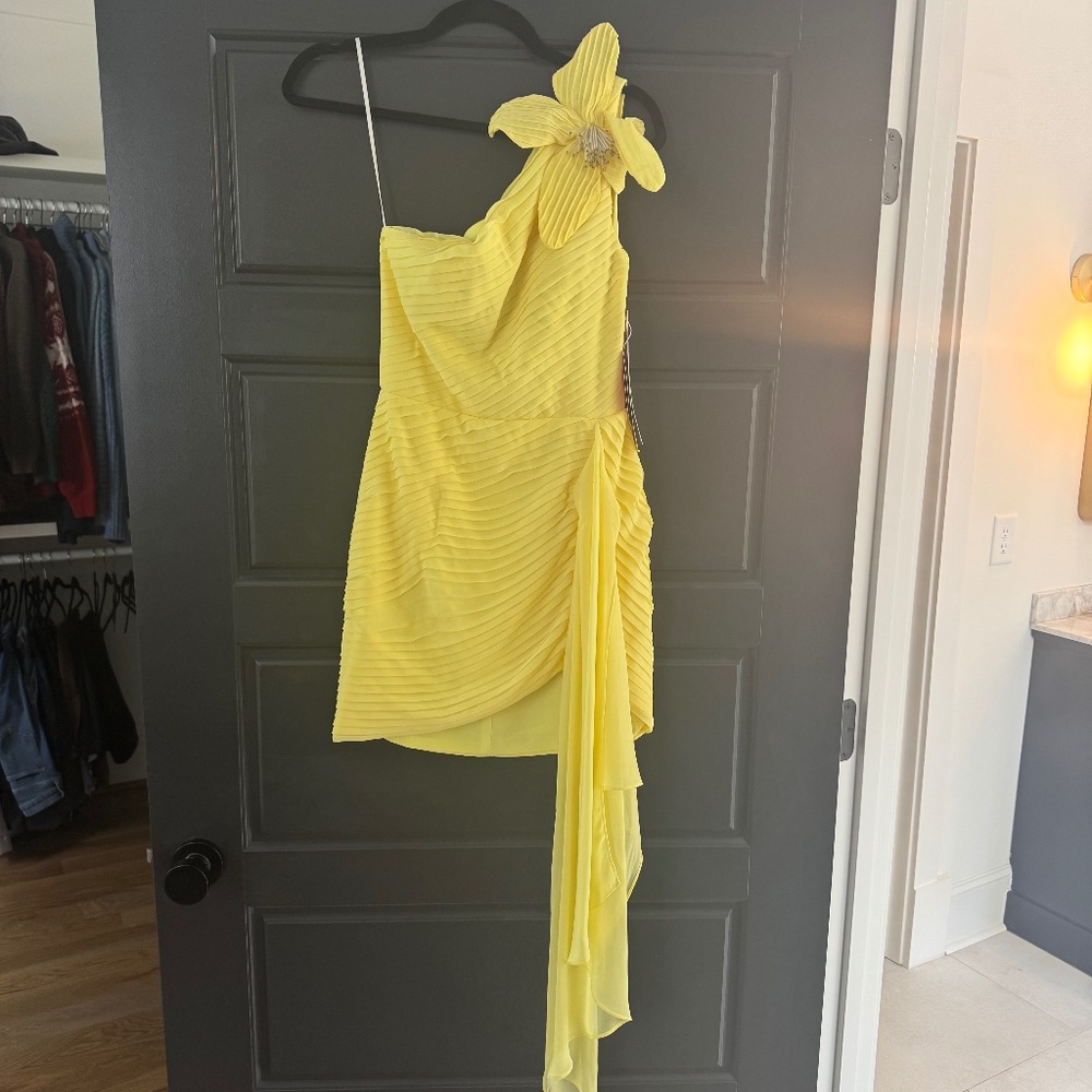 Patio Flower Appliqué Mini Dress in Limoncello